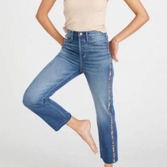 Driftwood embroidered jeans Blue Jeans Side Detail multi colored 29 waist NEW - Picture 1 of 9